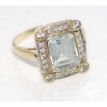 9ct yellow gold, aquamarine and diamond ring