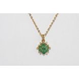 9ct yellow gold, emerald and diamond pendant