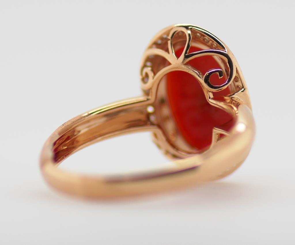 18ct yellow gold, oval coral and diamond ring - Image 5 of 6