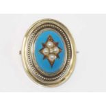 Victorian 18ct gold, enamel mourning brooch