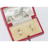 Two pairs pearl, screw earrings (one marked 9ct)
