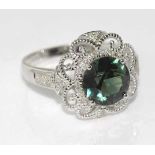 18ct gold, green sapphire & diamond ring