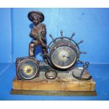 Antique figural clock & barometer mantle piece