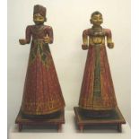 Pair of Indian deity carved wooden figures