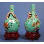 Pair Chinese green ceramic posy vases