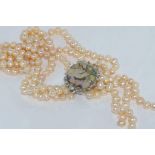 Boxed three strand pearl necklace with paua shell