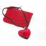 Signed Baccarat red glass heart pendant