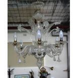 Mid century Murano glass six branch chandelier
