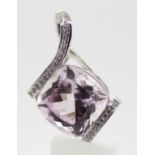 14ct white gold, kunzite and CZ pendant