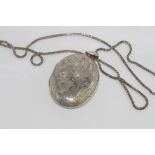 Large sterling silver locket on vintage chain