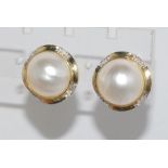 Yellow gold, mabe pearl & diamond earrings