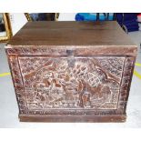 Carved timber lift top chest