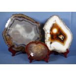 Three natural agate slices