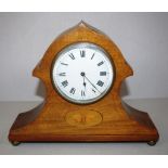 Edwardian inlaid timber mantle clock