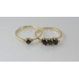 Two 14ct yellow gold and sapphire rings