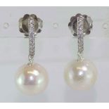 Cultured pearl and silver earrings