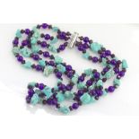 Turquoise, amethyst and crystal 3 strand necklace