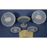 Five blue Wedgwood jasperware items