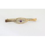 9ct rose gold, amethyst and pearl brooch