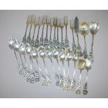 Seventeen piece Dutch silver cake set