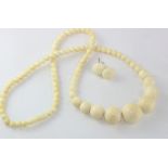 Vintage ivory graduated bead necklace and earrings