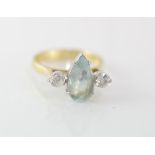 Handmade 18ct gold, pear shaped aquamarine ring