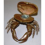 Crab form brass ink well