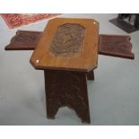 Edwardian hand carved oak drop side card table