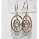 14ct two tone gold, topaz & diamond drop earrings