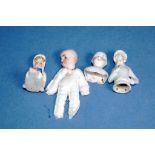 Four vintage bisque & other small dolls