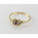 Vintage 9ct gold, ruby and cz ring