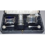 Cased three piece sterling silver cruet