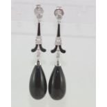 18ct white gold, onyx and diamond drop earrings