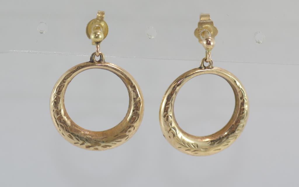 Vintage 9ct gold hoop and drop earrings - Image 2 of 2