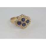 Vintage 9ct gold, sapphire & seed pearl ring