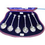 Cased set six Edwardian sterling silver teaspoons