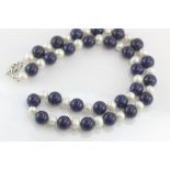 Lapis lazuli and white pearl necklace