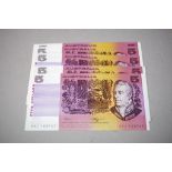Ten Australian Fraser & Higgins $5 notes