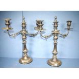 Pair of C19th 2 branch silver plated candleabra