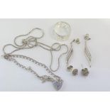 Silver bracelet, necklace and earrings