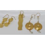 Three sets 22ct gold dipped silver earrings