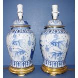 Pair Chinese blue & white ceramic table lamps