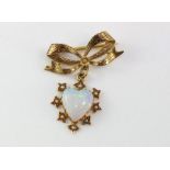 Vintage 9ct gold & solid heart shaped opal brooch