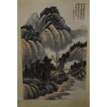 Chinese scroll mountain & river scene