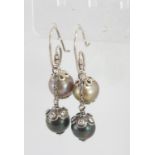 Silver earrings with two pearls
