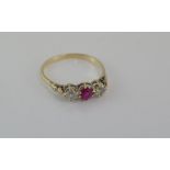 Vintage 9ct yellow gold ruby and cz ring