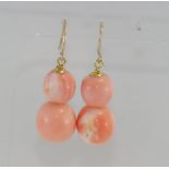 Pink coral earrings set on 9ct gold
