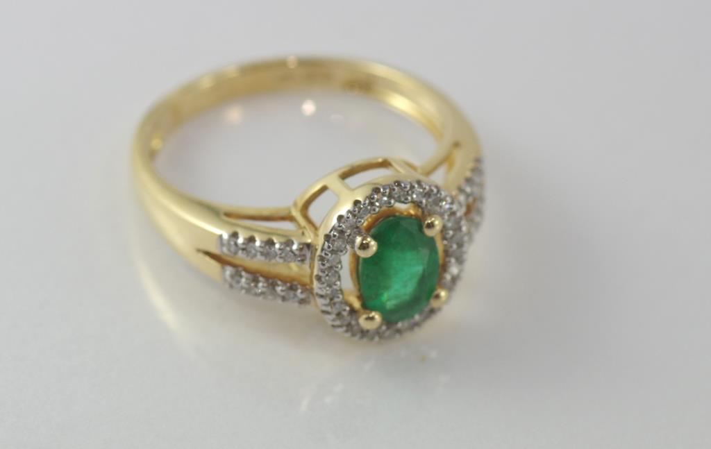 14ct yellow gold, emerald & diamond ring - Image 2 of 2