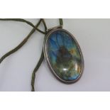 Silver labradorite pendant on chord