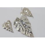 Silver leaf pendant and earring set